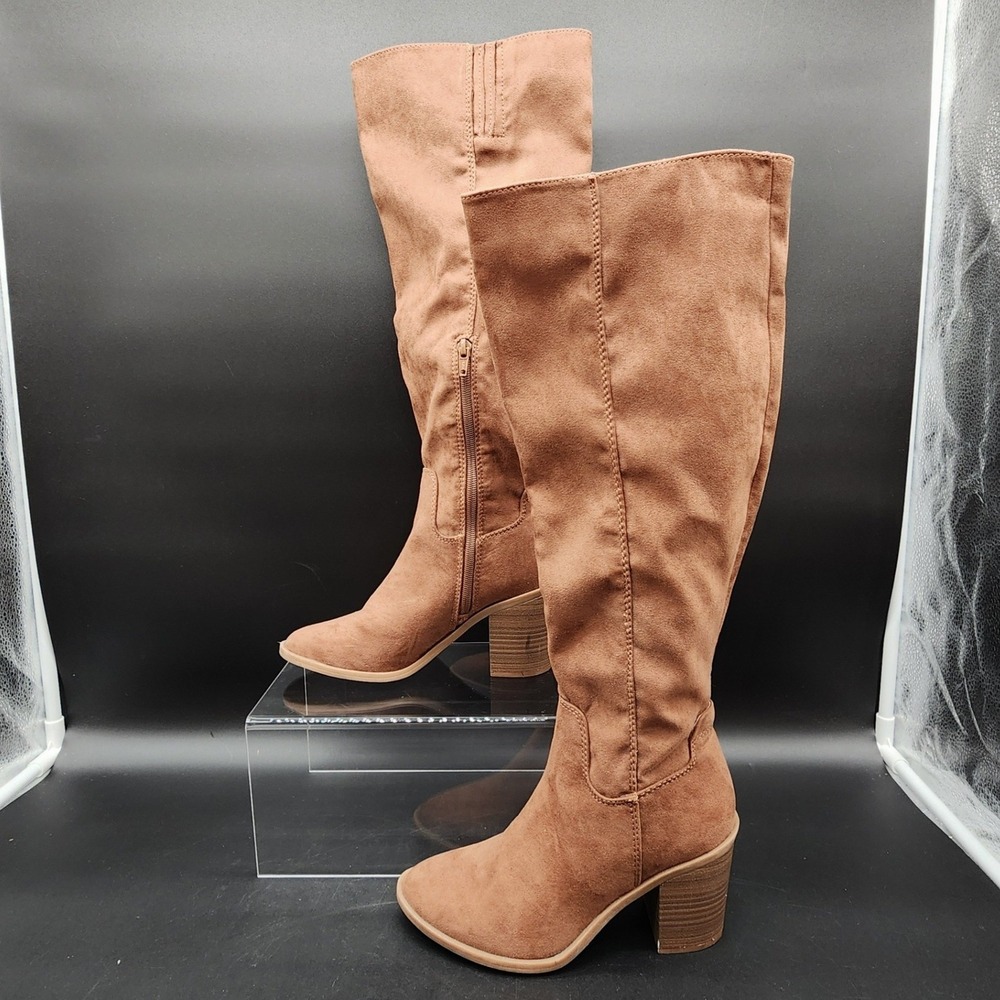 Sweet Life 6 Brown Faux Suede Tall Knee High Block Heel Western Boho Fall Boots